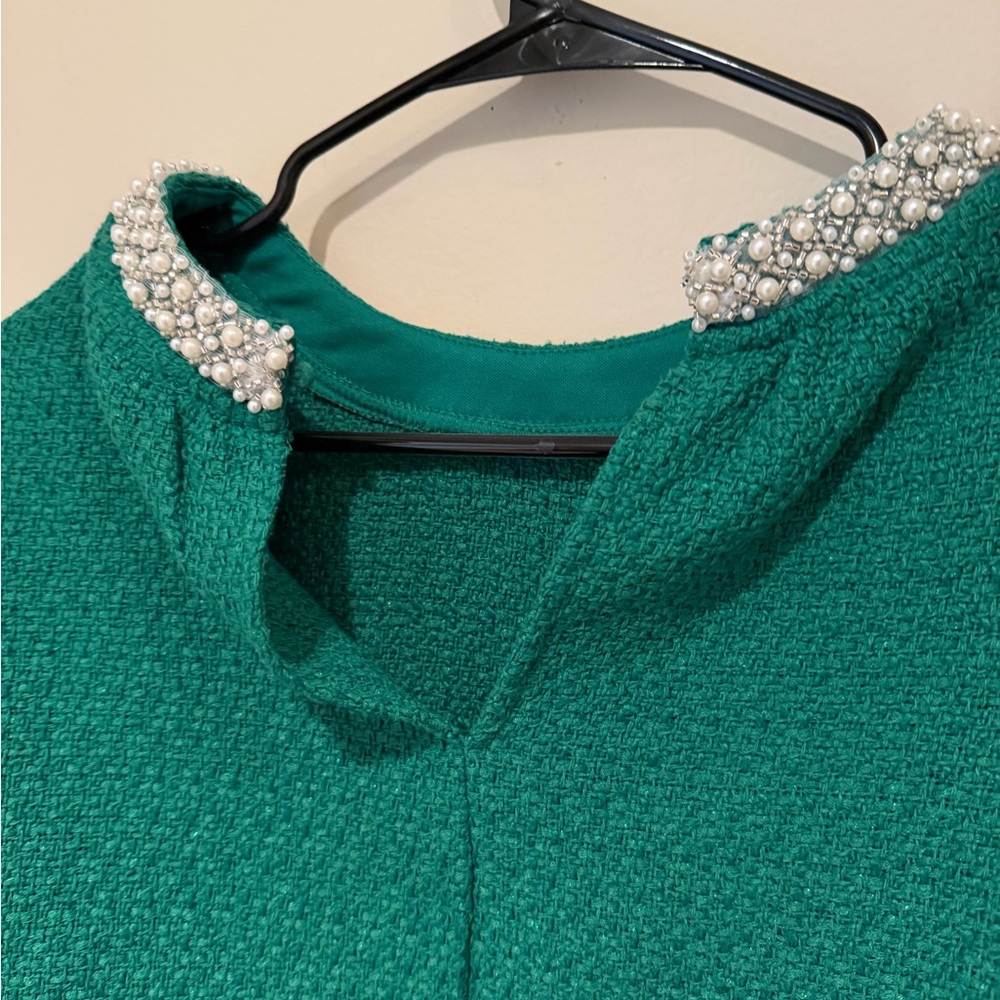 Green Tweed Blouse with Pearl Detail - Picture 9 of 13